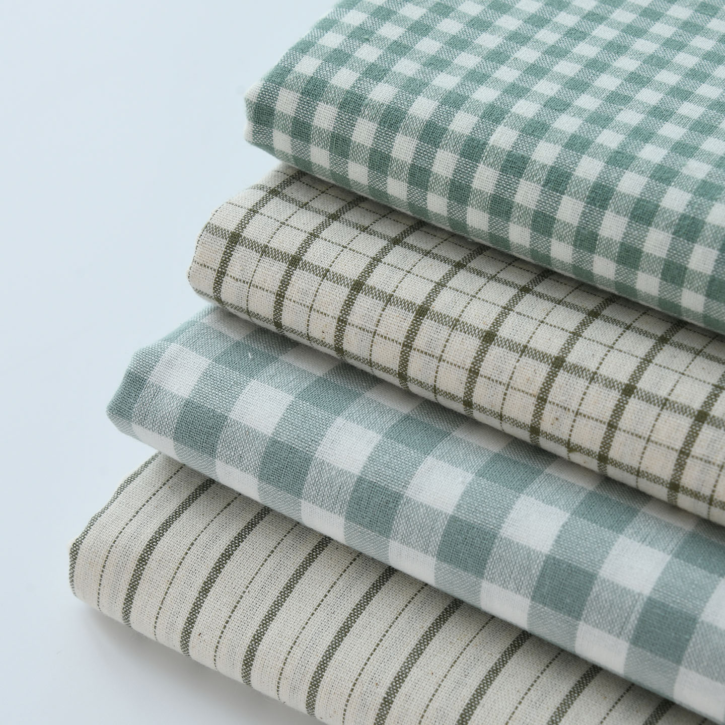 Linen Table Runner - ヴィンテージグリーンフェイクリネン生地、柔らかな格子縞プリント、吸水性と通気性があり、DIYクラフト、テーブルクロス、パッチワーク、キルティング、縫製に最適。