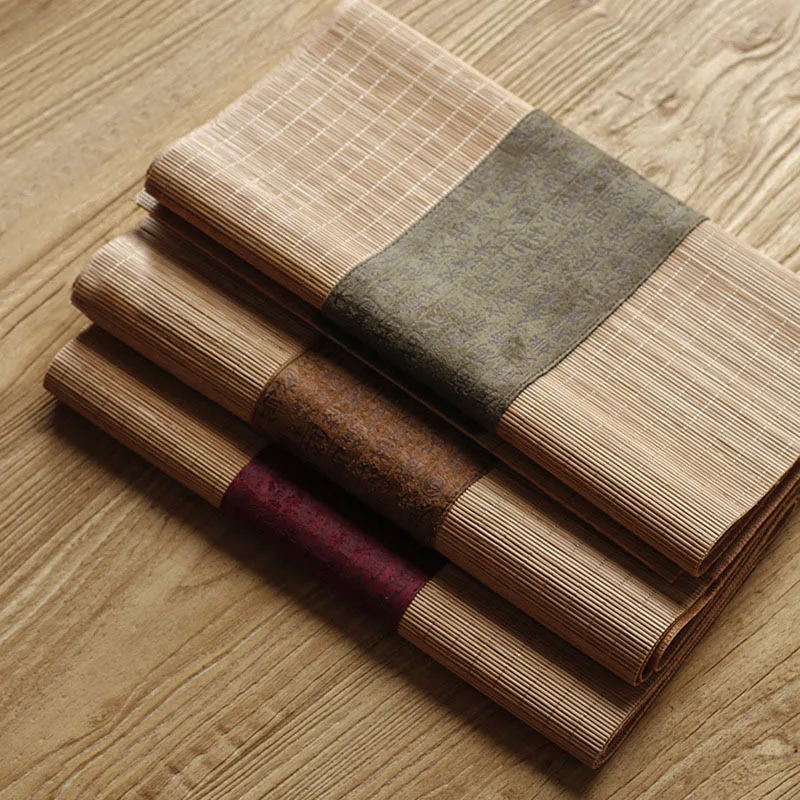 Linen Table Runner - 布製の竹製茶マット、リネン製の禅風テーブルランナー、日本の茶器用マット、テーブルクロス、茶器セットのアクセサリー