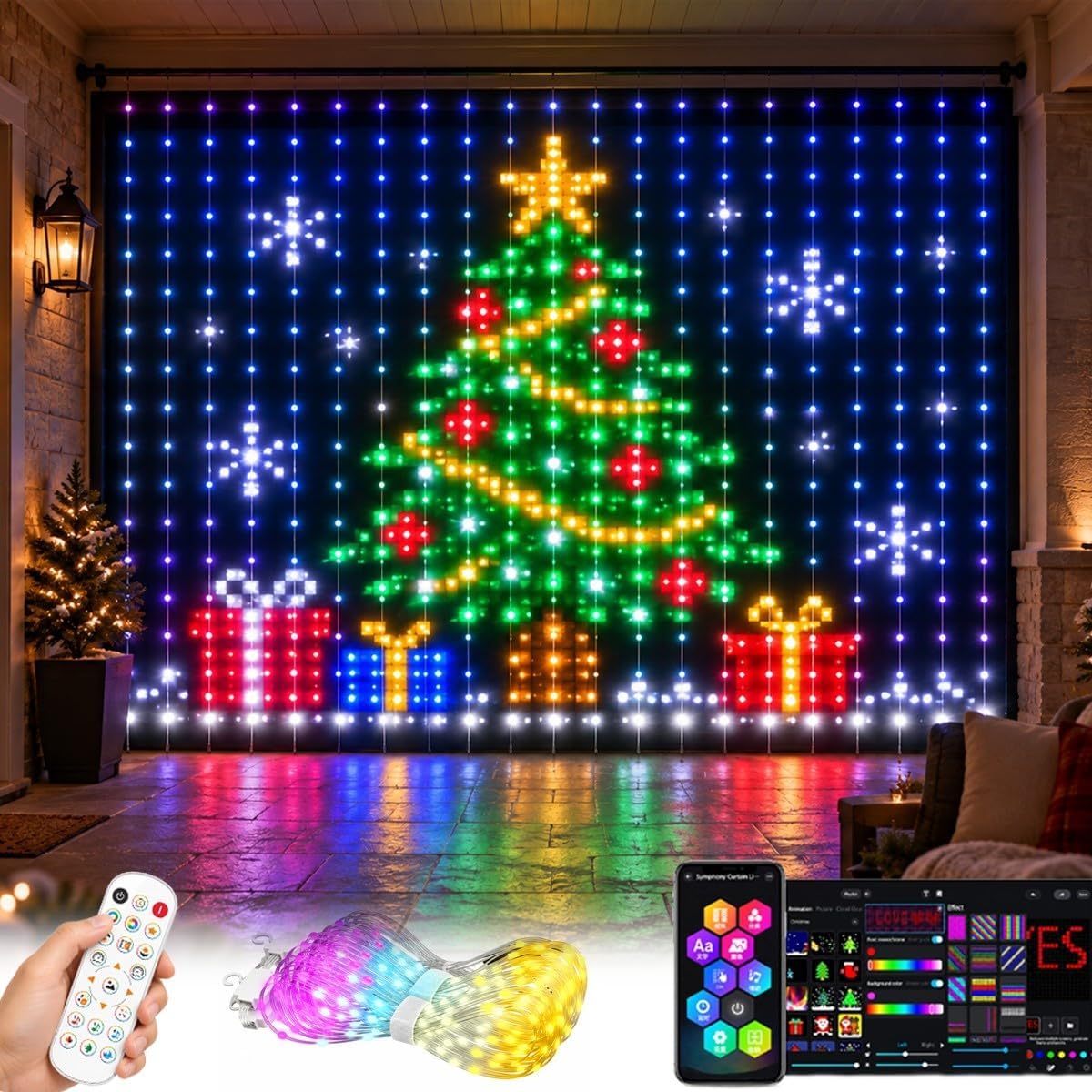 Home Decor Free App - RGBクリスマスカーテンライト、DIYピクセルフェアリーライト、音楽連動アプリによるリモコン操作、USB接続、クリスマス、結婚式、ホームパーティーの装飾に。