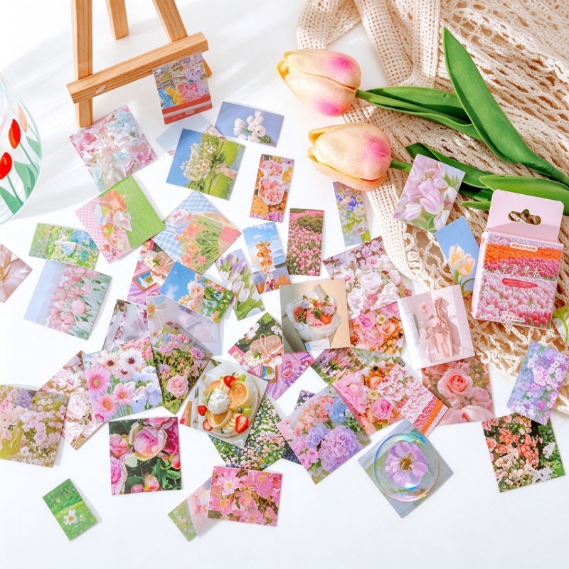 Home Decor Magazine - 45個入り 春の花柄ステッカー DIY マガジンコラージュ カード カレンダー