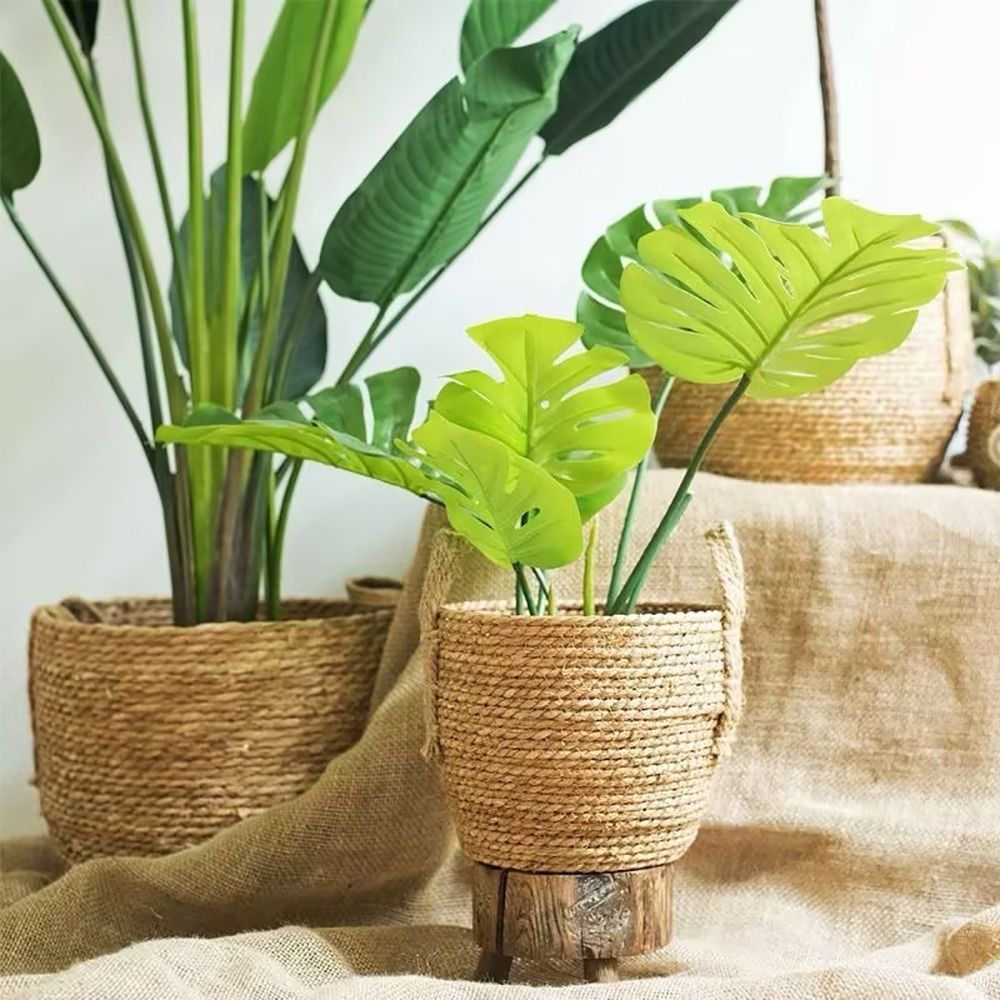 Rattan Plant Basket - 1 個庭のテラス用植木鉢バスケット籐わら家具装飾草織植木鉢ミニ/S/M/L プランターバスケット