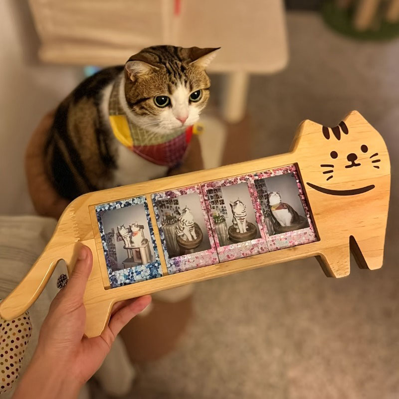 木製フォトフレーム、動物の形、複数枚写真用、猫の形、漫画風、 - Bamboo Photo Frame のレビューと価格