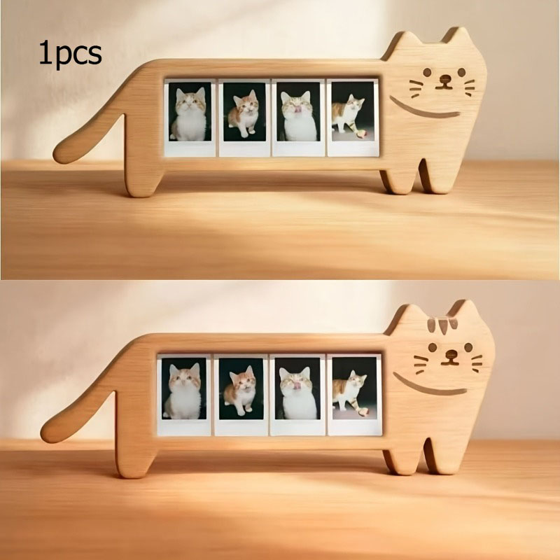 木製フォトフレーム、動物の形、複数枚写真用、猫の形、漫画風、 - Bamboo Photo Frame のレビューと価格