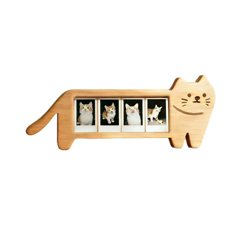 木製フォトフレーム、動物の形、複数枚写真用、猫の形、漫画風、 - Bamboo Photo Frame のレビューと価格
