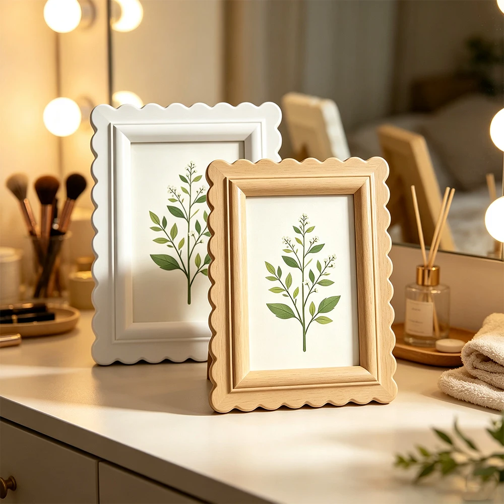 ボヘミアン風のベージュ色の、波型の縁が施されたフォトフレーム - Bamboo Photo Frame のレビューと価格