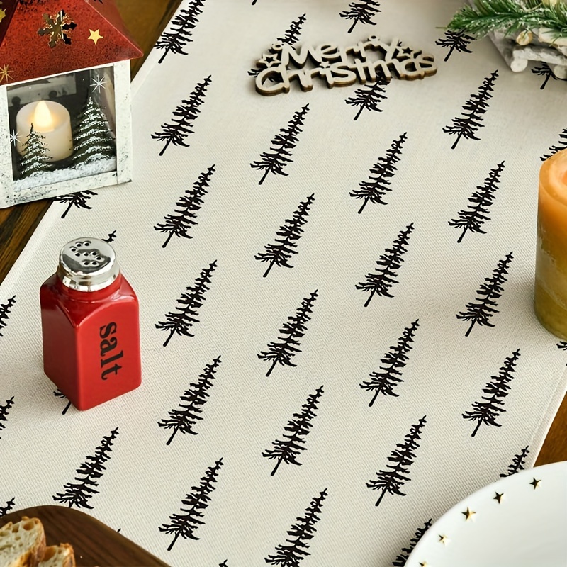 シンプルなクリスマスツリーテーブルランナー、流行のホットアイ - Linen Table Runner のレビューと価格